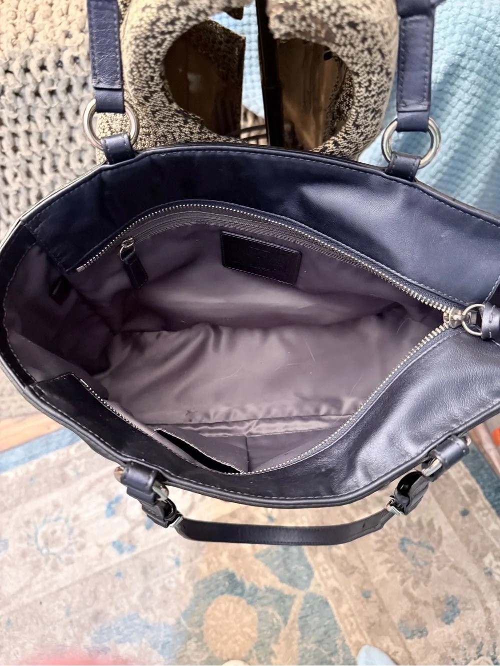 Coach Sapphire Blue Metal Tote.